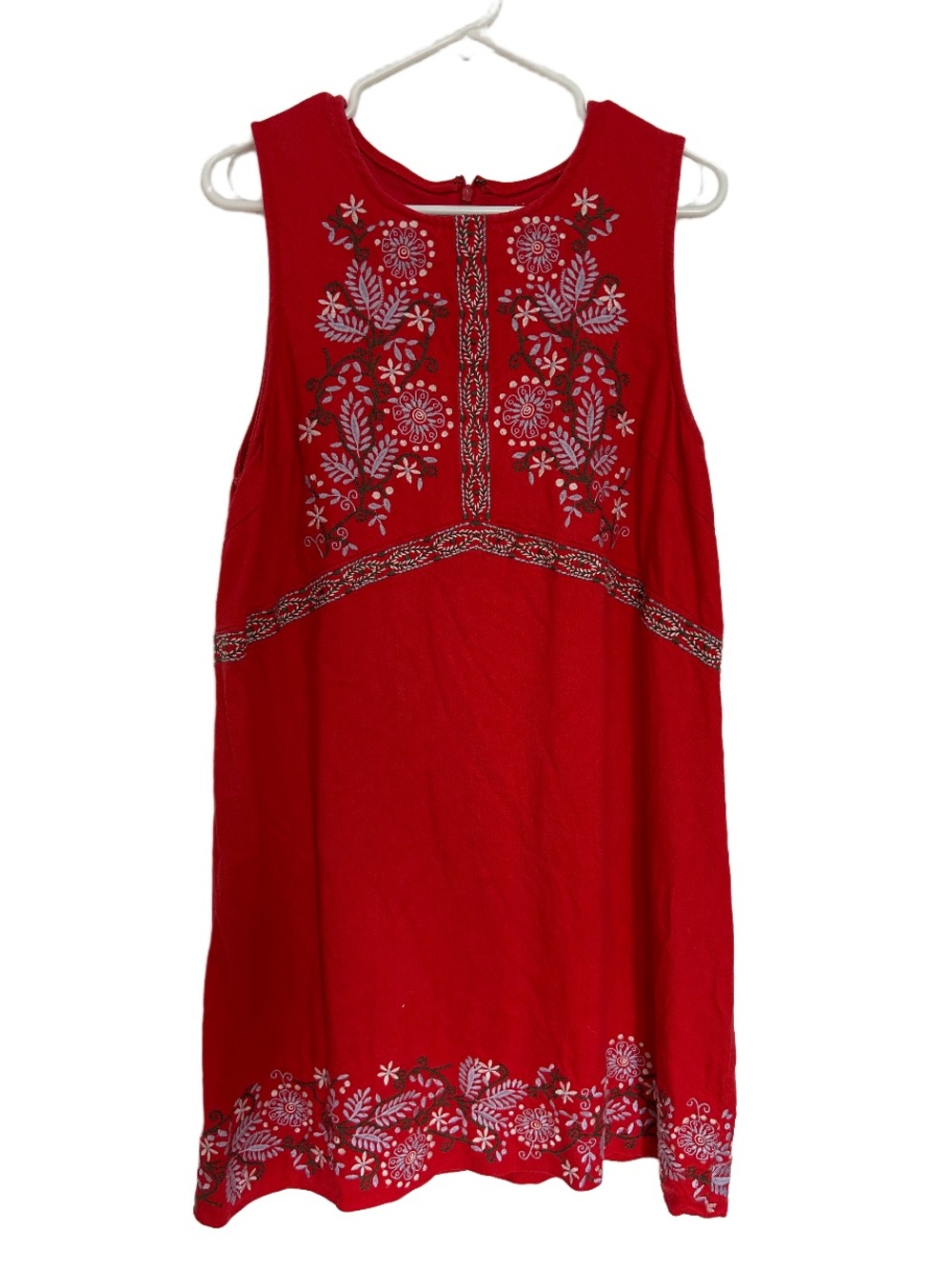 Anthropologie Red Sleeveless Embroidered A-Line Dress